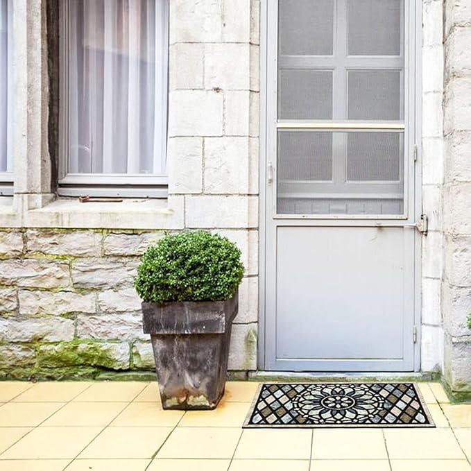 CHICHIC Welcome Door Mat 17x 30 Inch Front Doormat Outdoors for Home Entrance Outdoors Mat for Outside Entry Way Doormat Entry Rugs, Heavy Duty Non Slip Rubber Back Low Profile, Flower