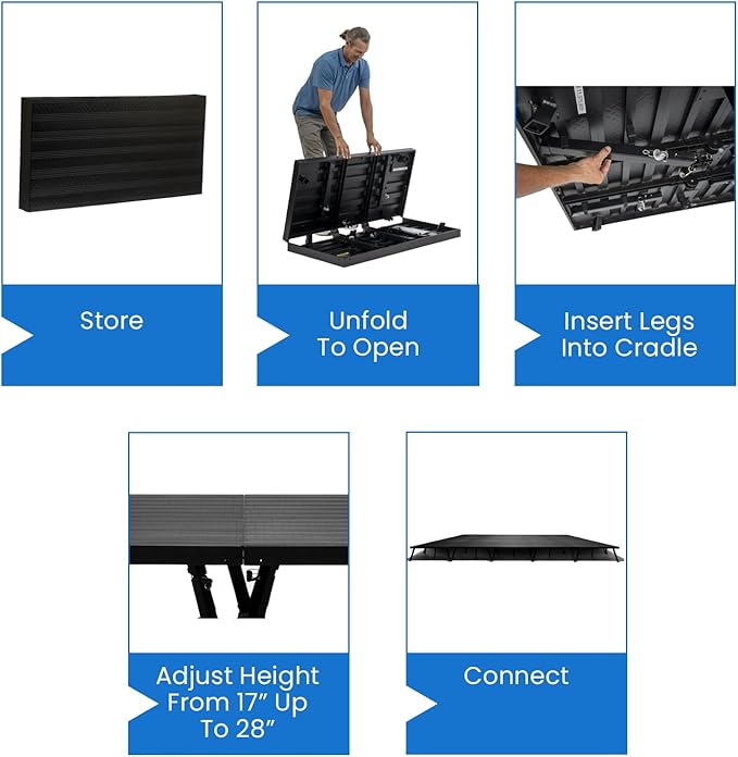 8'x24' MYSTAGE 12 Stage Platform - Portable, Folding Lightweight Aluminum Performance Deck with Adjustable Height 17"-28" - US Patented Design