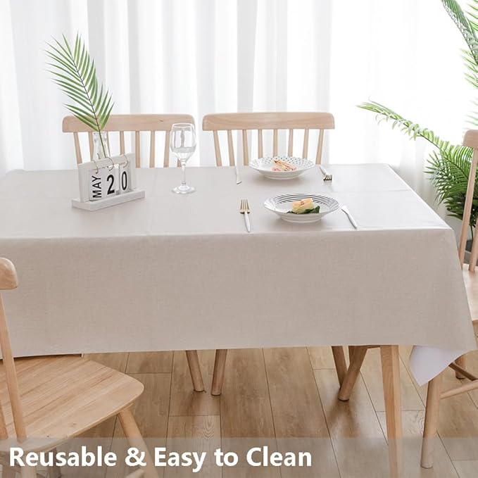 TruDelve Heavy Duty Vinyl Tablecloths for Rectangle Tables Beige Plastic Table Cover Wipeable Waterproof Rectangular Tablecloth (54'' x 78'', Pure Beige)