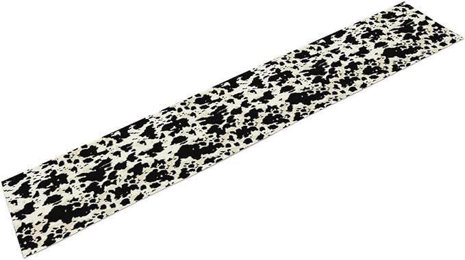 Cow Print Table Runner, Black White Animal Fur Skin Rustic Cowhide Pattern Table Runner for Kitchen Farmhouse Dining Home Outdoor Party 13x120in