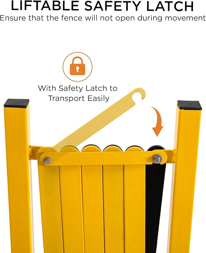 TECSPACE Industrial Expandable Metal Barricade, Expansion Size 16.4 FT, Yellow and Black,Durable Steel Safety Barricade with casters, Flexible Mobile Barrier Gate, Adjustable Traffic Fence