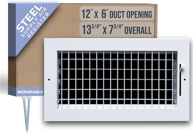 Fits 12x6 Duct Opening Steel Adjustable Air Supply Grille by Handua | Register Vent Cover Grill for Sidewall and Ceiling | White | Outer Dimensions: 13.75" X 7.75"