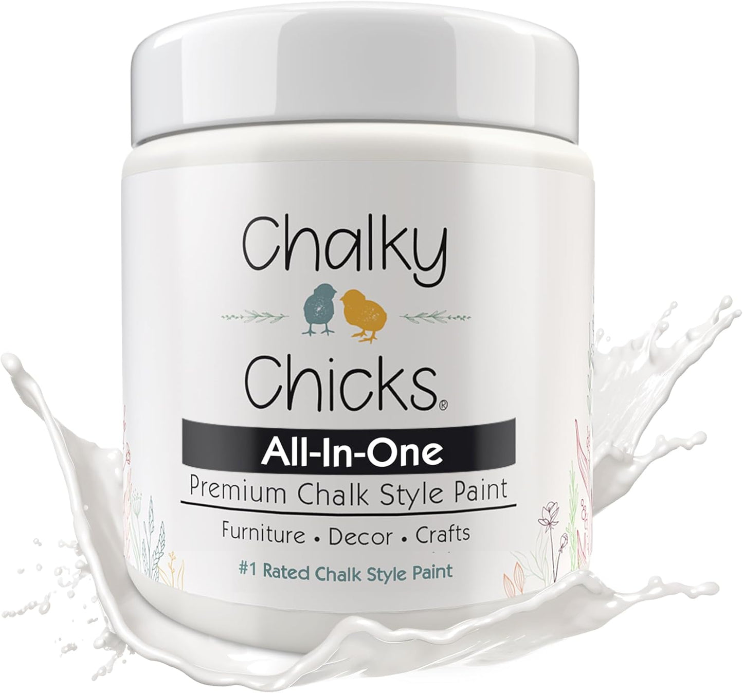 Chalky Chicks 8 Fl Oz Matte Hail (White) Chalk Paint for Furniture Without Sanding, No Prep Furniture Paint No Sanding All in One for Crafts, Wood, Walls, Cabinet, Metal, Dresser, Farmhouse