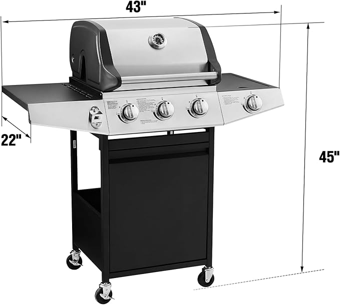Lyromix 3 Burners Gas Grill with Side Burner, Propane Grill with Wheels and Storage, Outdoor Gas BBQ with Oil Tray and Thermometer for Patio and Party, 37000 BTU