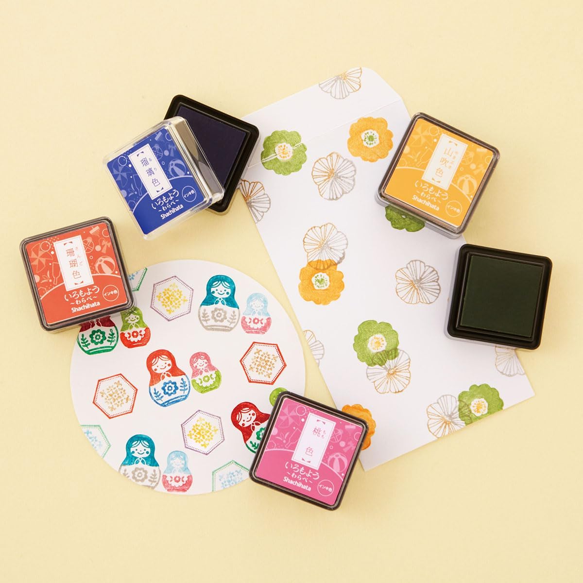 IROMOYO WARABE Stamp PAD, Small Traditional Japanese Ink Colour, Oil-Based Ink pad - Green