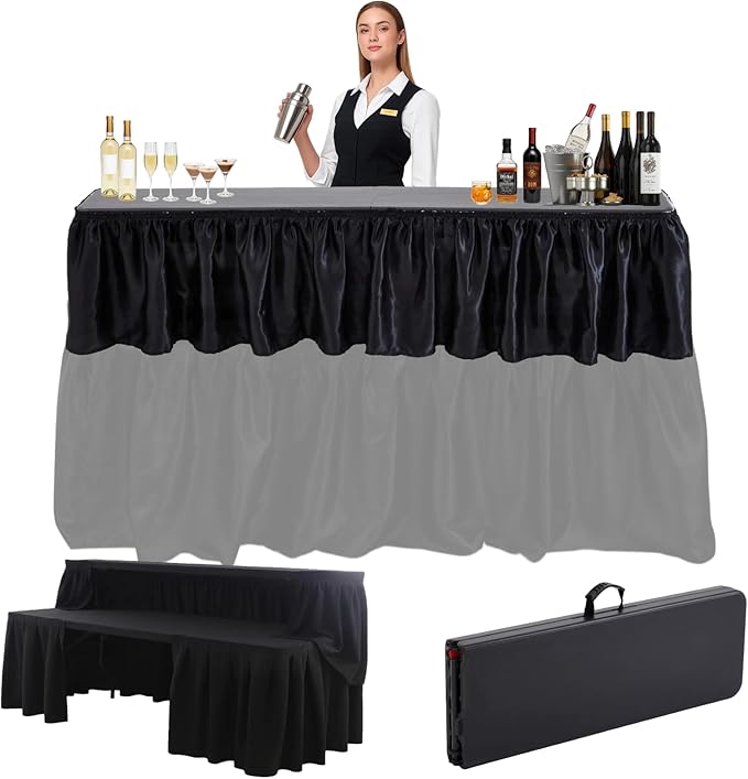 Bar Top Riser Tables Bar Riser with Skirt Mobile Folding Table Foldable Portable Risers for Banquet Events Home Party Picnics Restaurants(Table Not Included) (Black,6 ft)