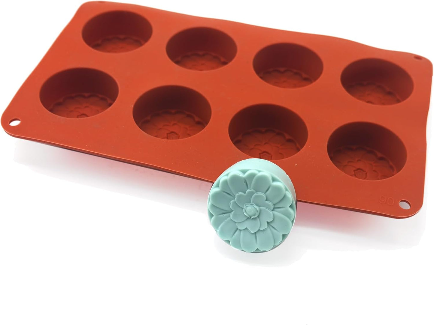 X-Haibei Flower Round Circle Silicone Mold - 8 Cavity for Soap Making, Lotion Bars, Wax, Resin - Floral Detailed Design, Food Grade Flexible Mold for DIY Craft & Cold Process - 3oz Per Cavity