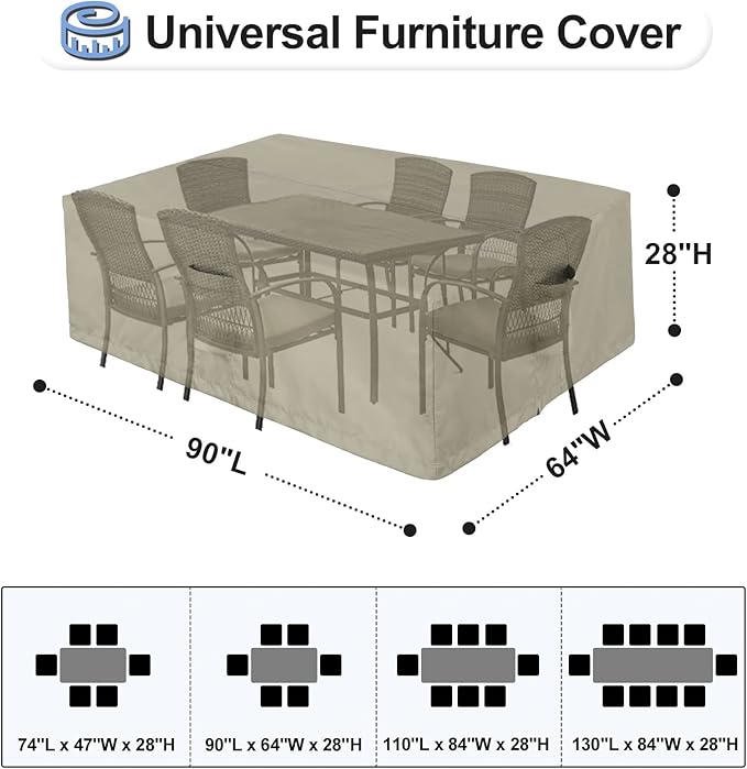 OutdoorLines Outdoor Waterproof Patio Table Furniture Set Covers - Rectangle Couch Sectional Cover Outside Weatherproof Patio Furniture Covering for Deck, Lawn and Backyard 90"L x 64"W x 28"H, Camel