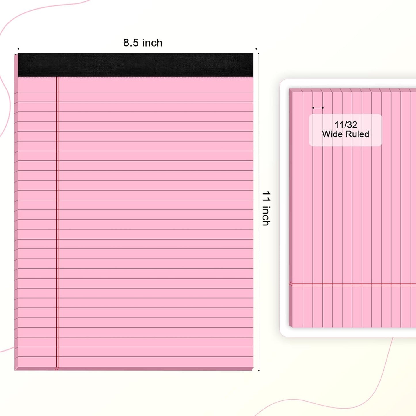 Legal Pads 8.5 x 11 Wide Ruled - Note Pads 30 Sheets/Pad - 20lb Colored Notepad Paper - Perforated Notepad with Sturdy Back - Pink, Purple, Yellow, Green, Blue, White