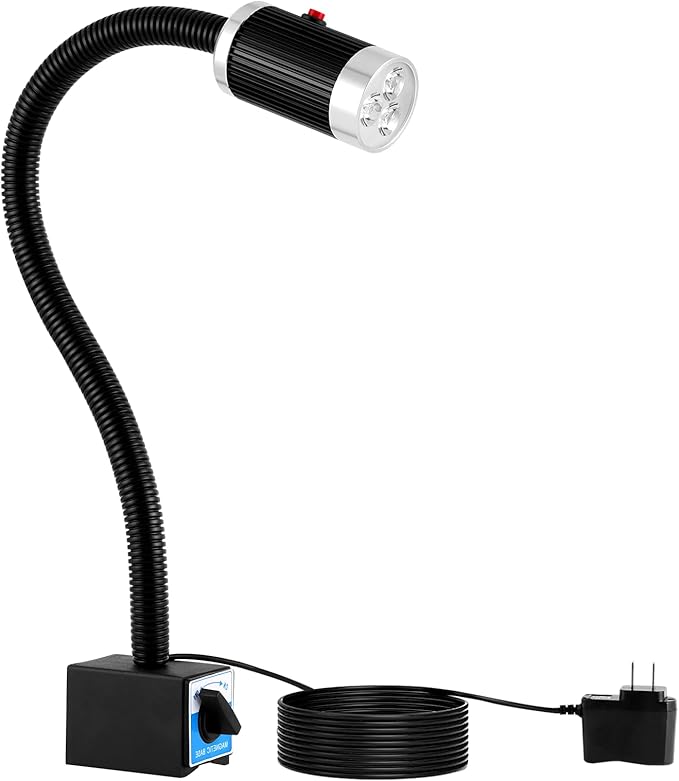 YJINGRUI 9W LED Magnetic Work Light, 900LM Super Bright Gooseneck Lamp with Strong Magnetic Base, 360° Flexible Shop Light for CNC Lathe, Sewing Machine, Workbench, Auto Repair, Grill & Indoor Tasks