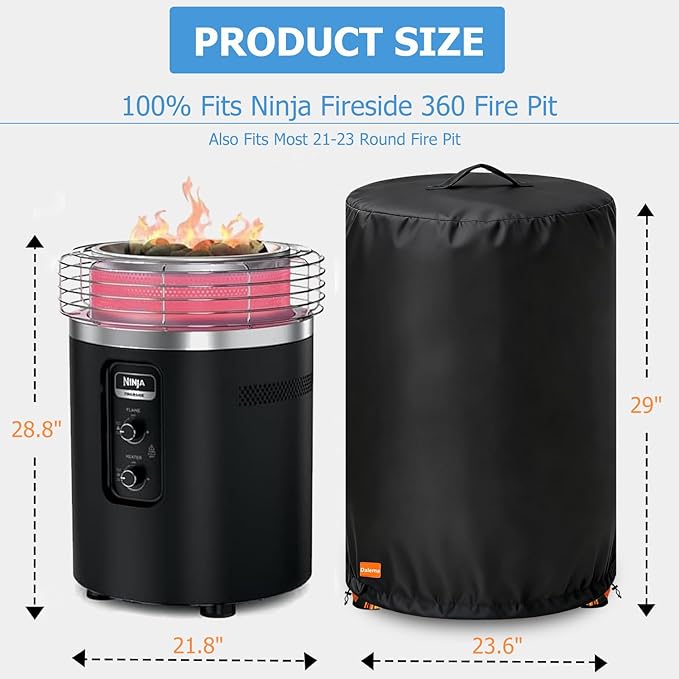 Cover for Ninja Fireside 360 Fire Pit,Outdoor Heavy Duty 600D Waterproof Cover for Ninja Fireside 360 Outdoor Heater,Designed with Buckles and Drawstring to Fix,Fits Ninja Fireside 360 Firepit