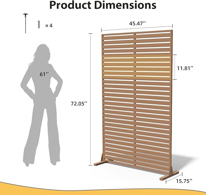 Privacy Fence Screen with Stand 6 Panel 72" H×47" W HDPE Decorative Panels with Steel Poles and Stand, Air Conditioner Fence Panels, Privacy Screen for Outdoor Backyard, Balcony, Pool
