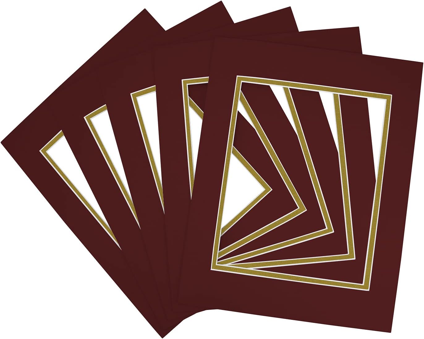 Golden State Art, 11x14 Double Mats for 8x10 - for Photos, Pictures, Frames - Acid-Free, 5 Pack, Maroon Over Old Gold