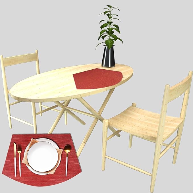 PIGCHCY Wedge Shaped Placemats for Dining Table Cross-Weave Washable Vinyl Placemat Heat Resistant Round Table Mats Set of 4 (Burgundy Red)