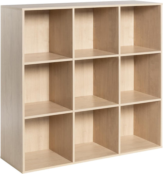 Wooden 9-Cube Storage Organizer with Closed Back Panel, 11in Cube Shelf Opening, Bookshelf, Display Shelf,Closet Cabinet for Home and Office,White Oak