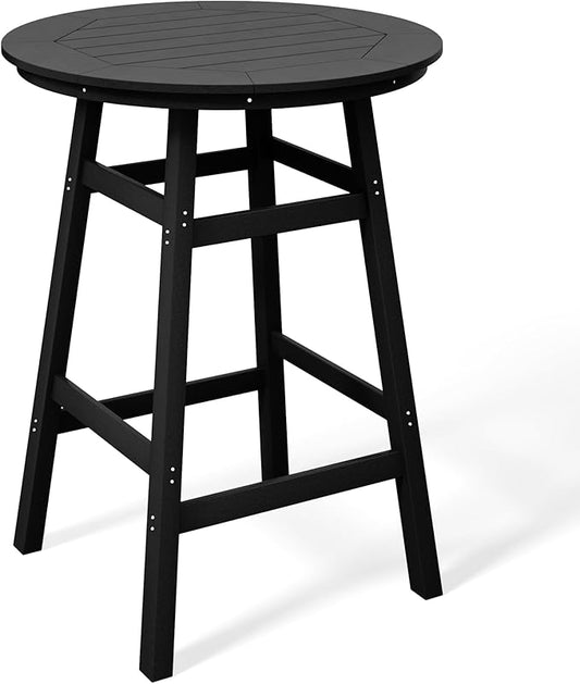 Costaelm Patio Bistro Table, 42" Counter Height Round Patio Cocktail Bar Table with Umbrella Hole, Outdoor Bistro Dining Pub Table for Front Porch Deck Backyard Garden, Black