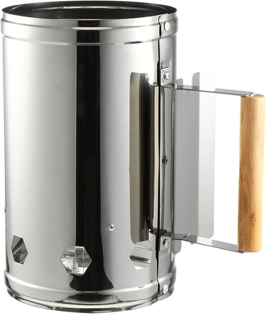 GANAZONO Quick Coal Starter Barrel BBQ Chimney Starter Grill Fire Starter with Heat Shield and Wooden Handle for Outdoor Barbecue Cooking