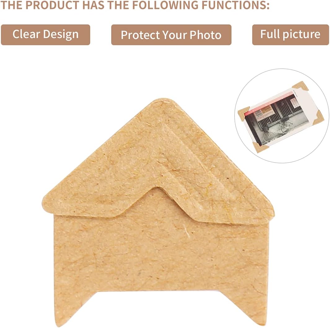 GOONAVI 15 Sheets 360 Pcs Cowhide Acid-Free Photo Corners Mounting Self Adhesive for DIY Photo Album Journal