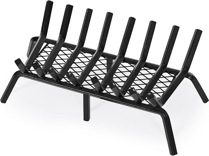 G GOOD GAIN Fireplace Grate with Ember Retainer, 28" Heavy Duty Steel Indoor, Chimney Hearth Wood Stove Rack Holder,1/2 Bar Fire Place Asseccories for Outdoor, Fire Pits, Camping.