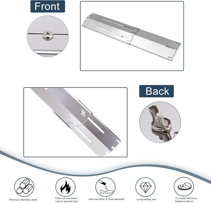 Universal replacement heavy duty adjustable heat plate shield,Burner cover,Flavorizer bar,heat Tent,Flamer tamer for gas grill models,Extends from 11.75"up to 21"L (304 Stainless Steel, 4 Pack)