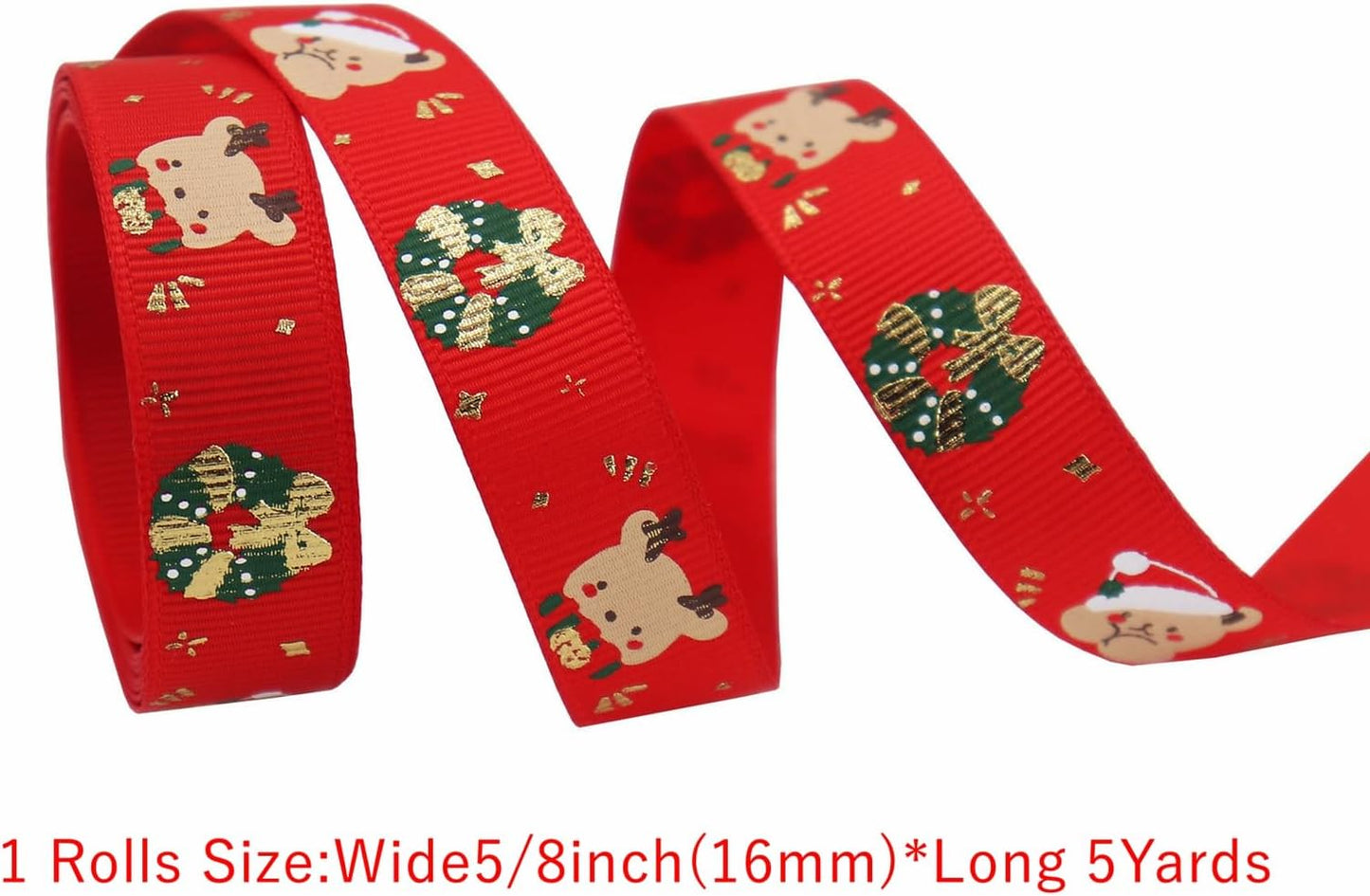 Christmas Gift Wrapping Ribbon, Red, Green, 2 Rolls Printed Grosgrain Ribbons for Crafts, Floral Bouquets, Sewing, Party and Festive Holiday Decor (2 Rolls(White/Red), 1 Rolls=5/8in * 5Yards)
