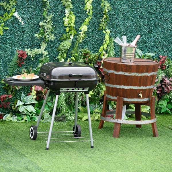 Portable Charcoal Grill with Wheels, 21-Inch BBQ Kettle Grill with Foldable Side Shelf & Warming Rack, Porcelain-Enameled Locking Lid & Adjustable Air Vent for Outdoor Camping, Patio, Backyard, Black