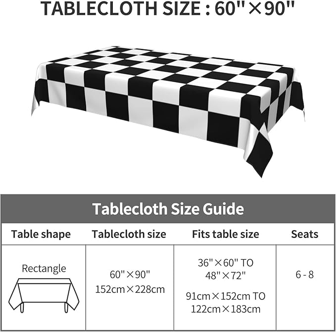 Worltoldb Checkered Polyester Tablecloth, 90" x 60" Rectangular, Water Resistant, Perfect for Dining Table, Kitchen, Wedding, All-Season