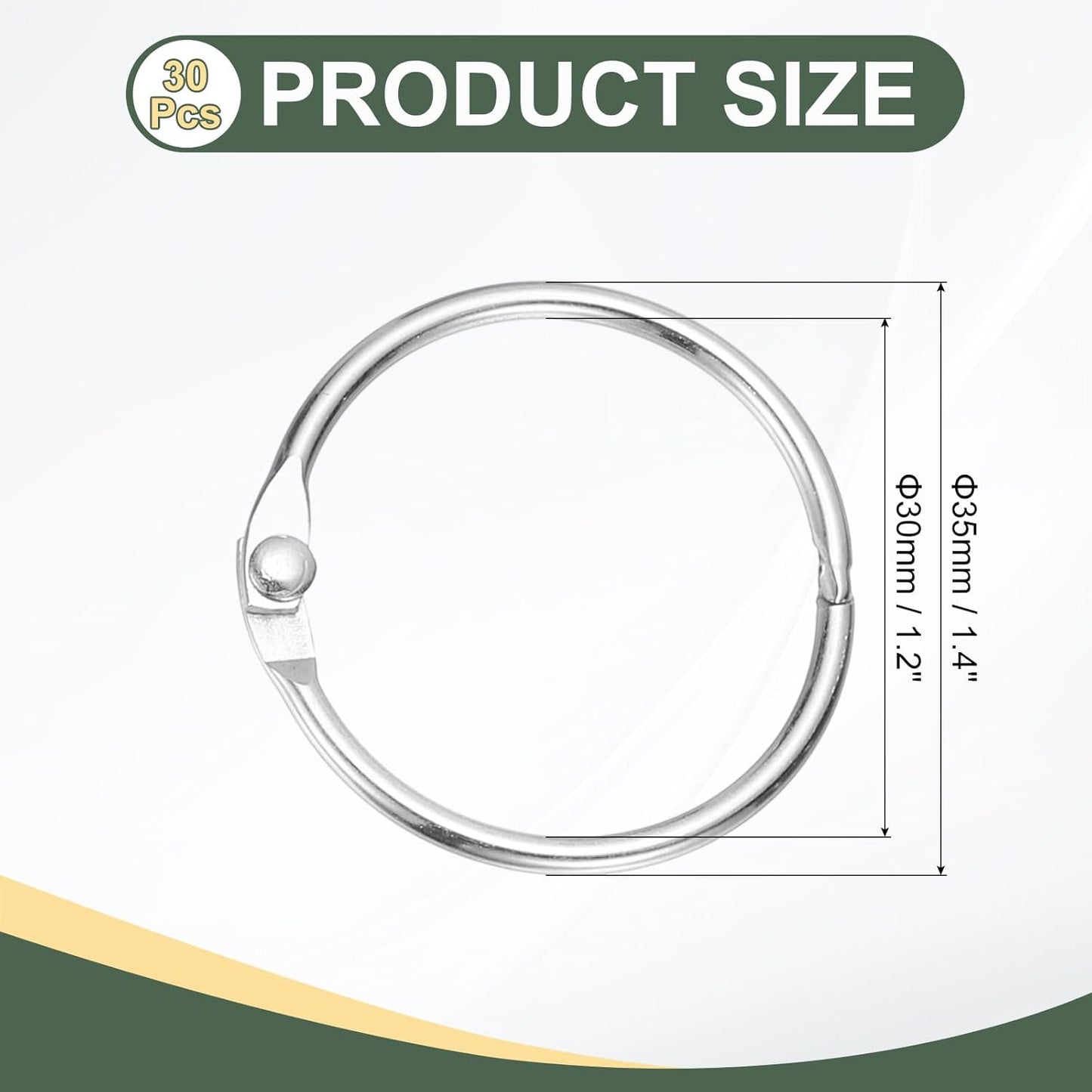 PATIKIL 1.2" x 1.4" Loose Leaf Binder Rings, 30 Pcs Metal Book Rings Nickel Keychain Ring for Paper Index Cards Flash Card Notebook Rings Office Home Book Binder, Silver Tone