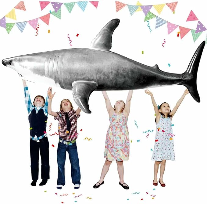 Extra Large Inflatable Shark Pool Toy,79inch Shark Pool Birthday Party Decorations,Blow Up Animal Party Favors Supplies Gift for Kids Adults