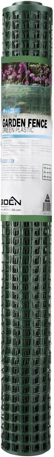 BOEN Garden Fence Temporary Barrier Outdoor Fence for Dog, Rabbit or Deer, Garden Netting Plastic Mesh Plant Protection (4' x 100', Green)