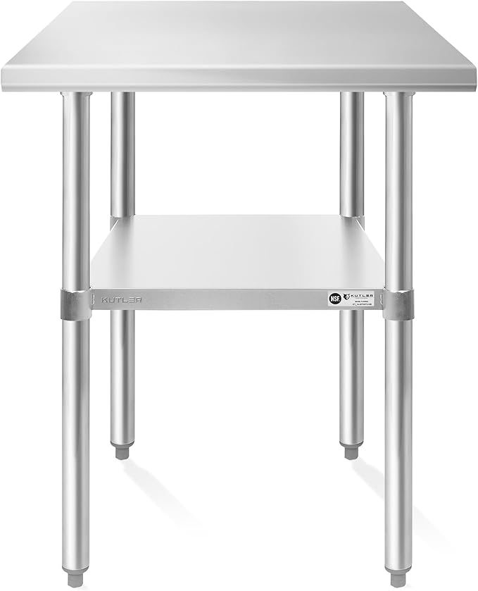 KUTLER Stainless Steel Table 24 x 30 Inches, NSF Heavy Duty Commercial Kitchen Prep and Work Table with Undershelf for Restaurant, Hotel, Home