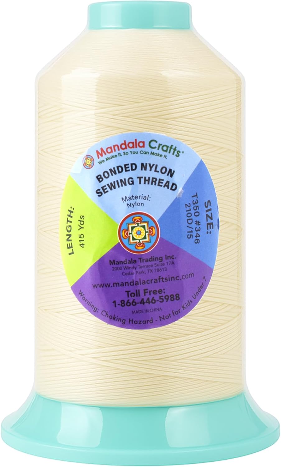 Mandala Crafts Size 346 210D T350 Bonded Nylon Thread Ivory Heavy Duty Sewing Threads - 415 YDs Tex 350 Thread for Leather, Jeans, Weaving, Outdoor Marine Upholstery Threads