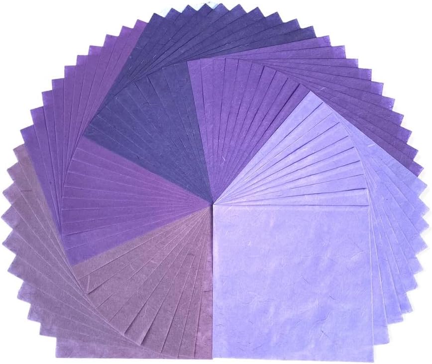 50 Sheets 6 x 6 Inches Natural Fiber Mulberry paper Sheets Square Origami Paper Arts Folding Craft, Decoration Paper, Square Folding Paper for DIY Crafts (Lavender Tone, 6x6 Inch)