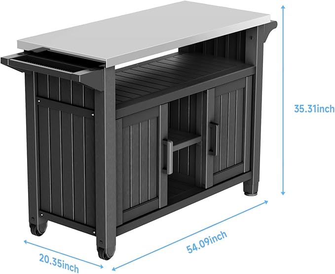 Portable Outdoor Prep Table with Stainless Steel Top – Rolling Storage Cabinet for Patio, BBQ, and Backyard Cooking (Black)