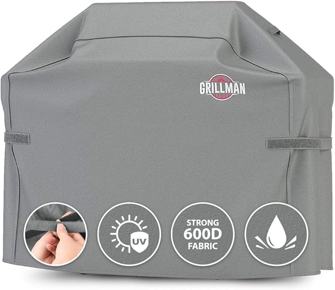 Grillman Premium Grill Cover for Outdoor Grill - Heavy-Duty Waterproof BBQ Grill Cover - Rip-Proof and Wind-Resistant - Large Barbecue Gas Grill Cover for Backyard - Gray (64" L x 24" W x 48" H)