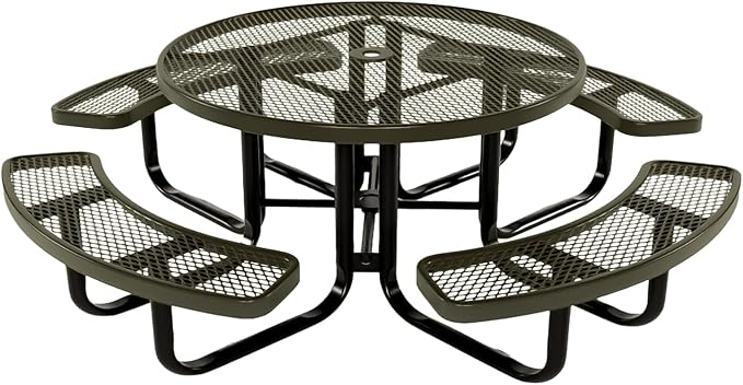 COATEDOUTDOORFURNITURE Heavy-Duty Portable Outdoor Kids Table with Umbrella Hole, Expanded Metal Kids Picnic Table, Commercial-Grade, Made in America (46 in, Round, Childrens, Textured Gold Vein)