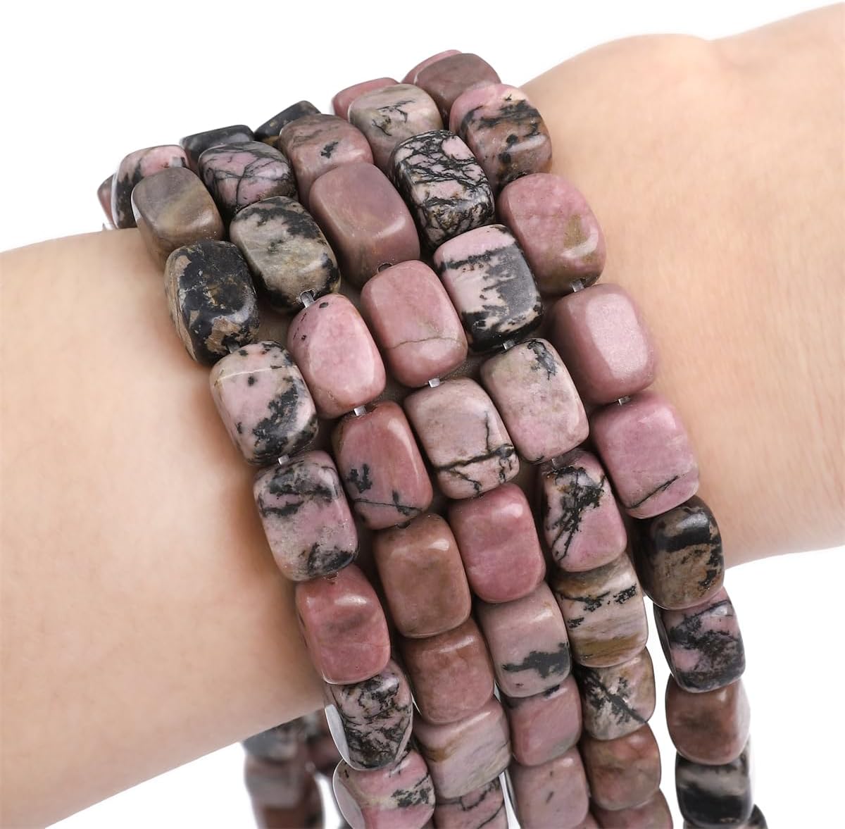 Natural Rhodochrosite Cuboid Stone Loose Semi Gemstone Beads for Jewelry Making 8mmx12mm 38cm/Strand