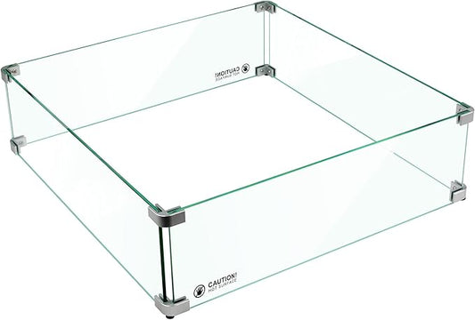 Holy Fire 29.5" L x 29.5" x 6" Square Fire Pit Glass Wind Guard Clear Tempered Glass Flame Protective Pane Wind Resistant - Fits 24” Square Fire Pit Burner Pan