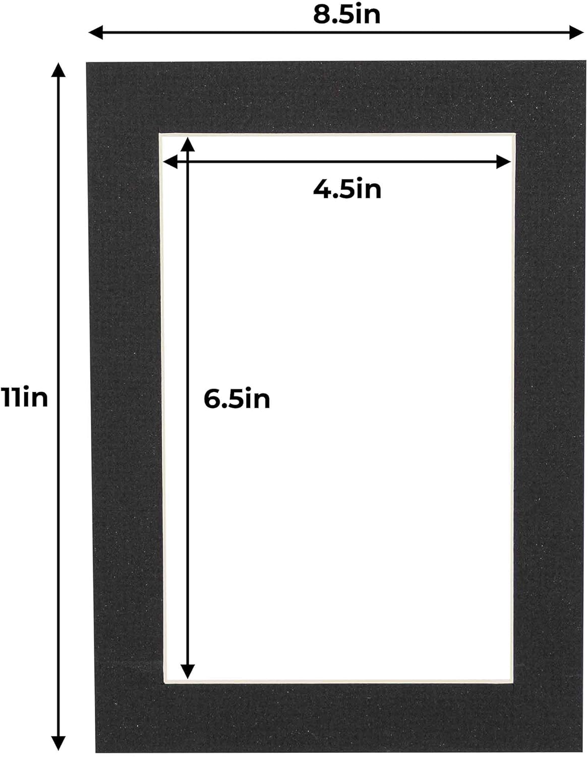 5x7 Mat for 8.5x11 Frame - Precut Mat Board Acid-Free Show Kit with Backing Board, and Clear Bags Textured Black 5x7 Photo Matte For a 8.5x11 Picture Frame Matboard for Framing, Pack of 100 Mats