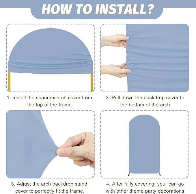 MODFUNS Dusty Blue Arch Cover Set of 3 Spandex Arch Stand Cover Wedding Backdorp Covers 4ft 5ft 6ft Fitted Arches Covers Double Sided Chiara Covers for Wedding Banquet Reception Baby Shower