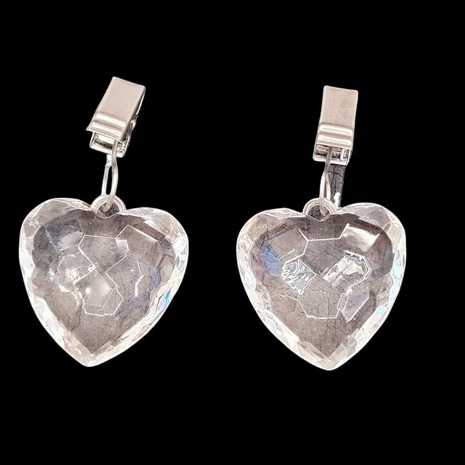 TwoFish Home Set of 4 Crystal Heart Tablecloth Clamps Crystal Heart Handicraft Tablecloth Clips Pack of 4