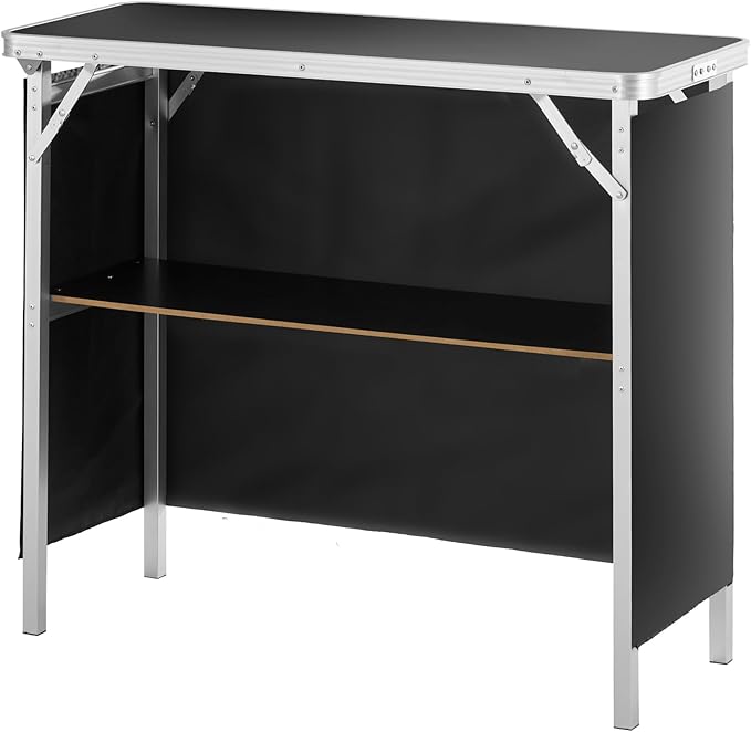 VEVOR Folding Portable Bar Table, Tradeshow Podium Table for Indoor, Outdoor, Party, Picnic, Exhibition, Includes Carrying Case, Storage Shelf and Black Skirt, 38.39" x 15.16" x 34.25"