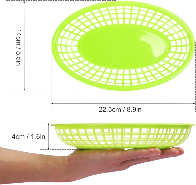 80 Pcs 9 x 5.7 Inch Reusable Oval Fast Food Baskets, Sturdy Plastic Serving Baskets for Fast Food, Parties, Picnics, BBQs and Snacks, by KUKLIPJIM.(Green)