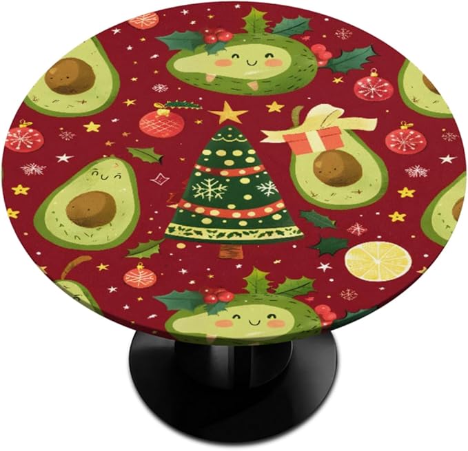 Christmas Tree Avocado Green Round Table Cloth Cover, Elastic Edge Waterproof Wipeable Tablecloths 45"-56" Polyester Tablecloth for Party Restaurant Banquet Holiday Camping Outdoor Picnic