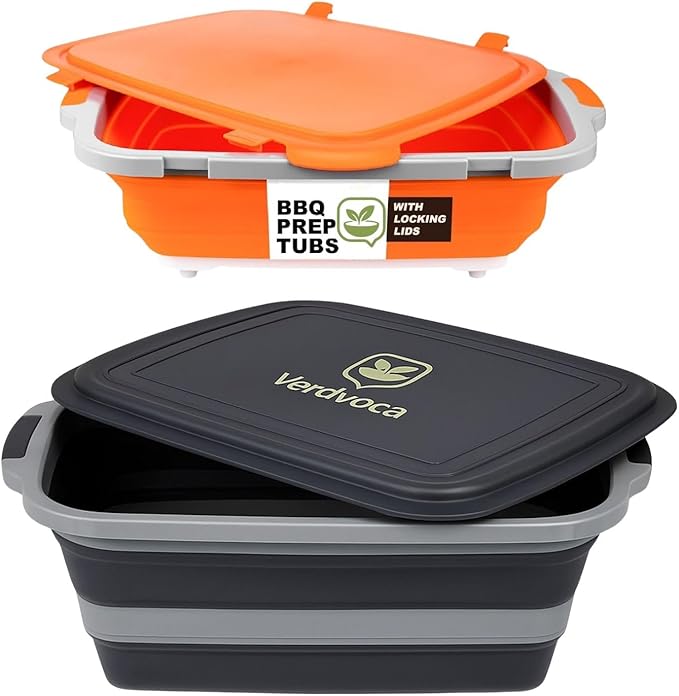 30L Orange & 16L Black Collapsible BBQ Prep Tub