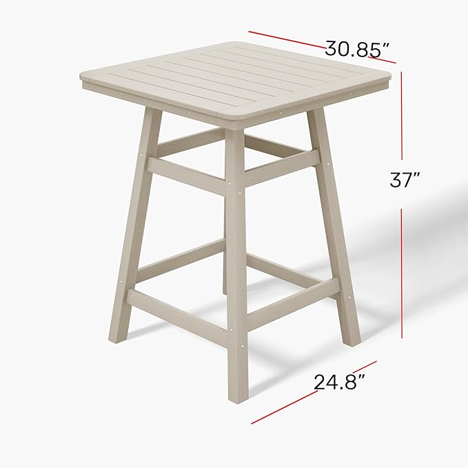 Costaelm Outdoor Bar Table, 37" Counter Height Square Patio Cocktail Bar Table with Umbrella Hole, Patio Bistro Dining Pub Table for Front Porch Deck Backyard Garden, Gray