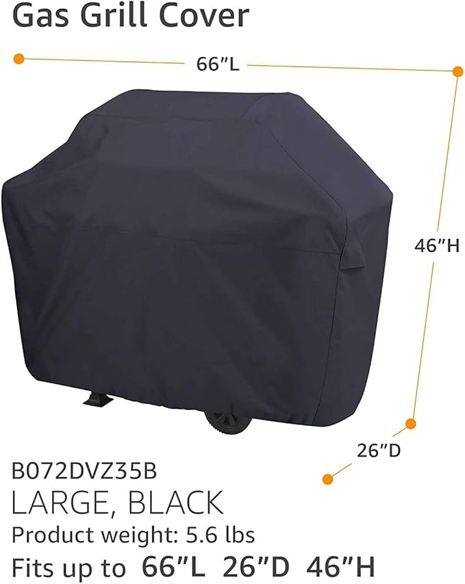 Amazon Basics Gas Grill Barbecue Cover for Outdoor, Waterproof, Anti-UV, Durable, 66 inch, Large, Black
