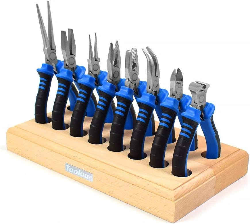 Toolour Jewelry Pliers Set Jeweler Making Tools Kit with Wood Holder,8Pcs Professional Wire Plier for Beading Jewelry Maker DIY Crafting Wrapping Crimping Cutting Repair,Essential Tools for Adults