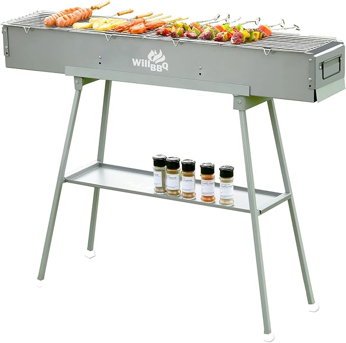 WILLBBQ Charcoal Grills Commercial Quality Portable Hibachi BBQ Lamb Skewer Folded Camping Barbecue Grill for Backyard Outdoor Cooking Use(39.4x7.1x5.1 inch) - The Perfect Gifts for Grill Lovers