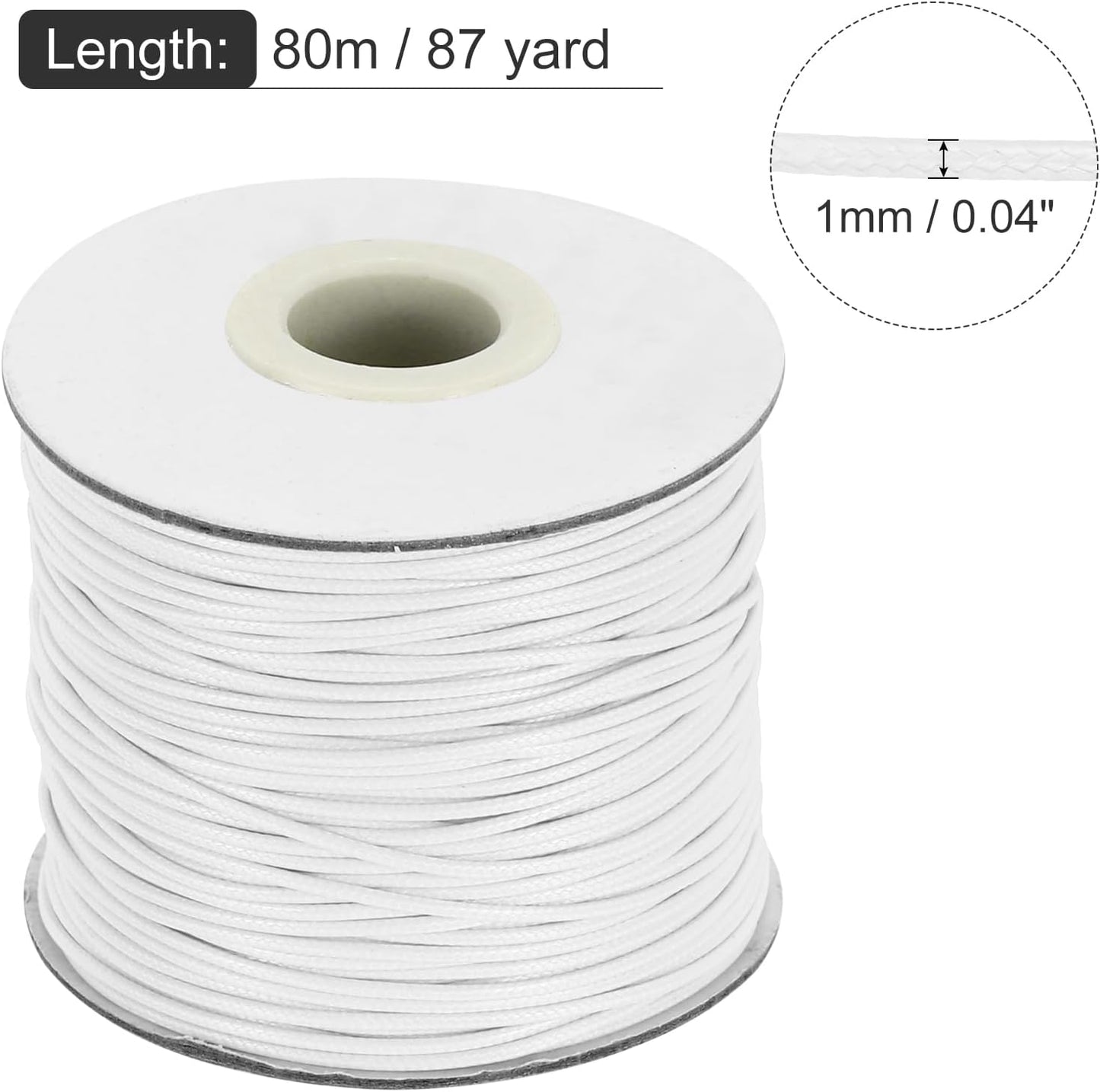 MECCANIXITY Waxed Cord 1mm Waxed Thread 87 Yard Wax String Leather Cord for Bracelet Making, Necklaces, Beading, Jewelry Making and DIY Crafts(White)